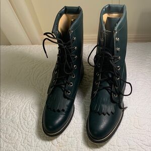 Texas Brand Dark green Lace-Up Women's Cowgirl Boots Size 6 NEW Leather Comfort